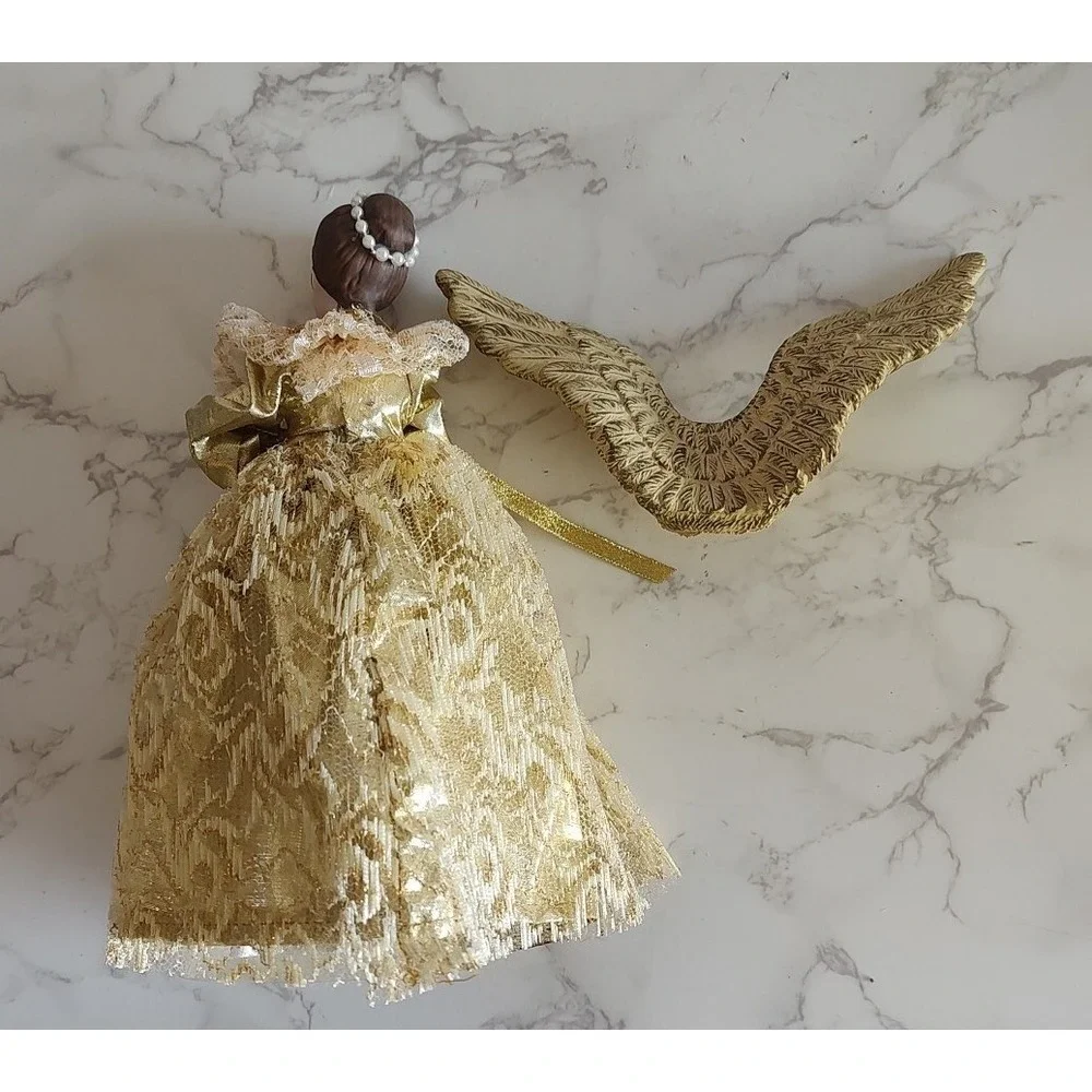 Vintage Angel Tree Topper Gold Lights Up Porcelain Head Christmas B11